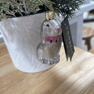 Easter Ornament Silver Grey Bunny Rabbit Glitter Glass Vondels Amsterdam NWT